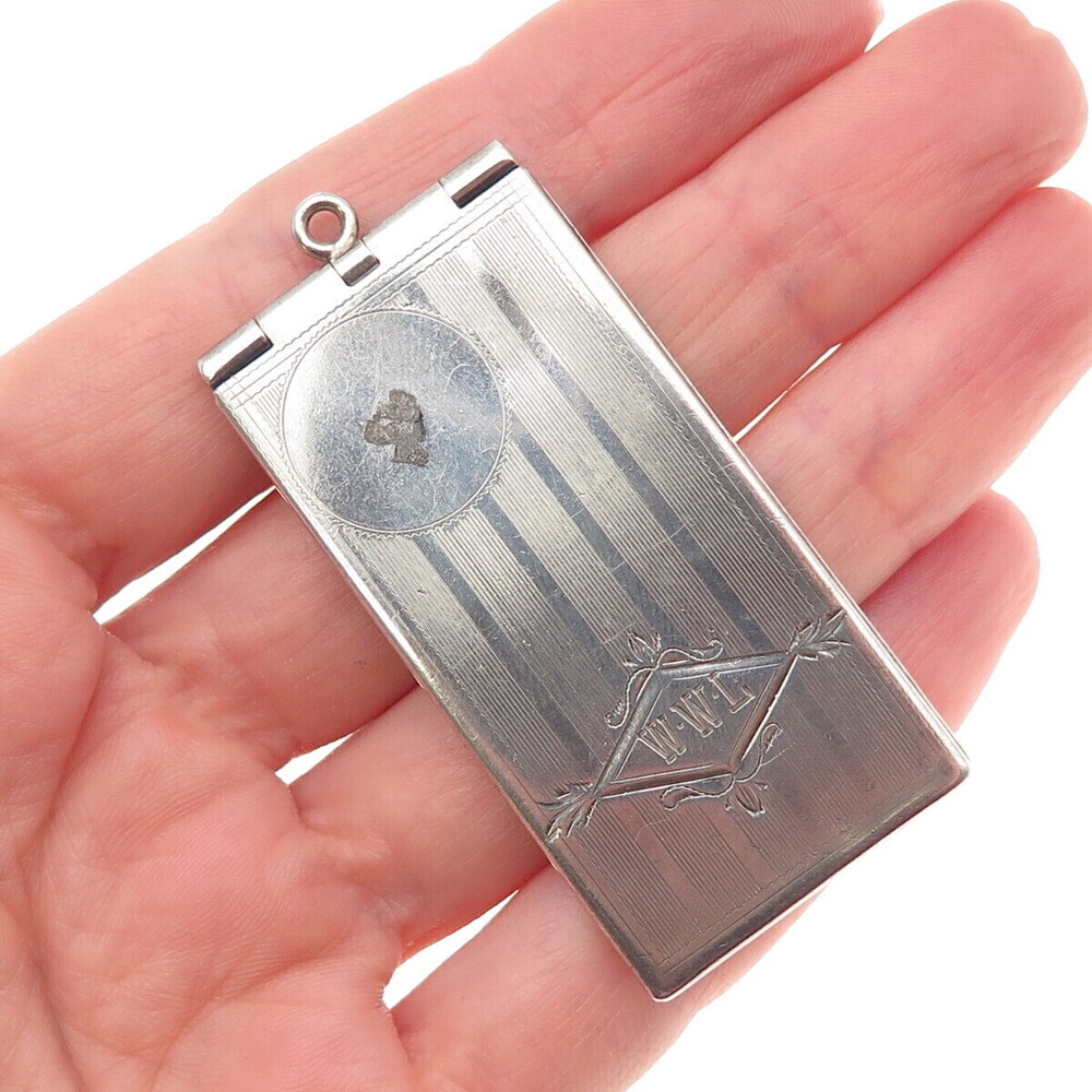 MARATHON 925 Sterling Silver Antique Art Deco Monogram Chatelaine Locket Case